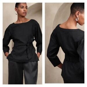 Banana Republic Linen Blouse with Tie Waist Belt